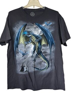 DOM Dragon T Shirt Adult Black Magic Mythical Lightning Fire Beast Large